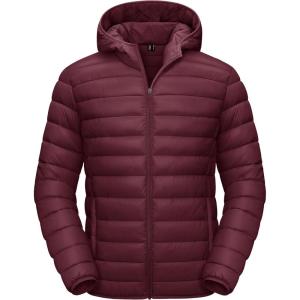 imageTACVASEN Mens Lightweight Puffer Jacket with Hood Water Resistant Windproof Insulated Jacket Quilted Lined Winter CoatsBurgundy