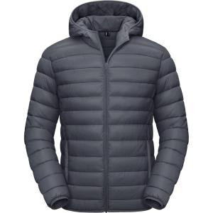 imageTACVASEN Mens Lightweight Puffer Jacket with Hood Water Resistant Windproof Insulated Jacket Quilted Lined Winter CoatsDark Gray