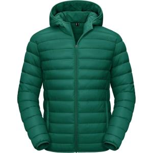 imageTACVASEN Mens Lightweight Puffer Jacket with Hood Water Resistant Windproof Insulated Jacket Quilted Lined Winter CoatsEmerald Green
