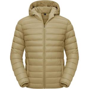 imageTACVASEN Mens Lightweight Puffer Jacket with Hood Water Resistant Windproof Insulated Jacket Quilted Lined Winter CoatsKhaki