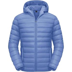 imageTACVASEN Mens Lightweight Puffer Jacket with Hood Water Resistant Windproof Insulated Jacket Quilted Lined Winter CoatsLight Blue