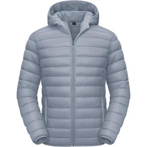 imageTACVASEN Mens Lightweight Puffer Jacket with Hood Water Resistant Windproof Insulated Jacket Quilted Lined Winter CoatsLight Gray