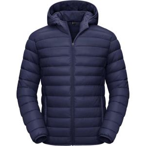 imageTACVASEN Mens Lightweight Puffer Jacket with Hood Water Resistant Windproof Insulated Jacket Quilted Lined Winter CoatsNavy Blue