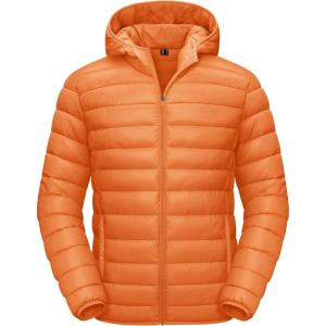 imageTACVASEN Mens Lightweight Puffer Jacket with Hood Water Resistant Windproof Insulated Jacket Quilted Lined Winter CoatsOrange
