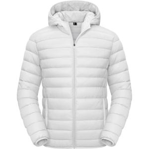 imageTACVASEN Mens Lightweight Puffer Jacket with Hood Water Resistant Windproof Insulated Jacket Quilted Lined Winter CoatsWhite