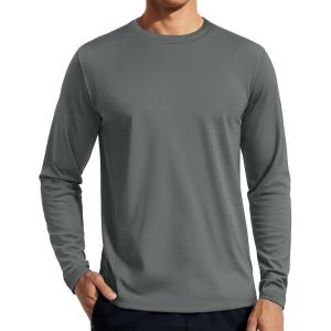 imageTACVASEN Mens Long Sleeve UPF 80 Shirts Sun Protection UV SPF Shirts Rash Guard Fishing Running Quick Dry LightweightDark Grey