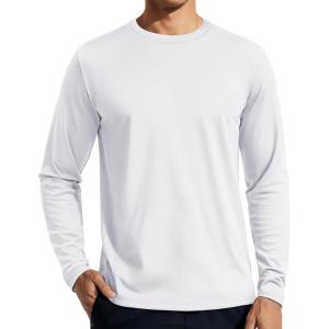 imageTACVASEN Mens Long Sleeve UPF 80 Shirts Sun Protection UV SPF Shirts Rash Guard Fishing Running Quick Dry LightweightWhite