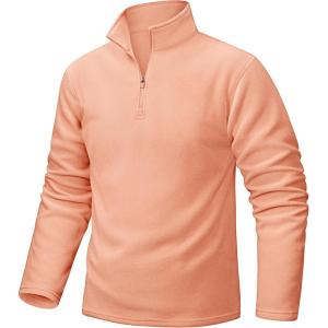imageTACVASEN Mens Quarter Zip Fleece Pullover Long Sleeve Sweatshirt Warm Winter Sweater Casual Golf Shirts for MenApricot