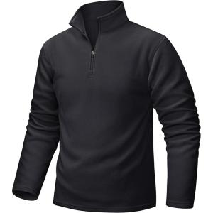 imageTACVASEN Mens Quarter Zip Fleece Pullover Long Sleeve Sweatshirt Warm Winter Sweater Casual Golf Shirts for MenBlack