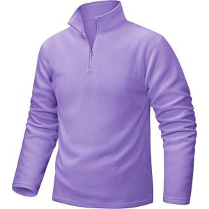 imageTACVASEN Mens Quarter Zip Fleece Pullover Long Sleeve Sweatshirt Warm Winter Sweater Casual Golf Shirts for MenLight Purple