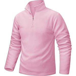 imageTACVASEN Mens Quarter Zip Fleece Pullover Long Sleeve Sweatshirt Warm Winter Sweater Casual Golf Shirts for MenPink