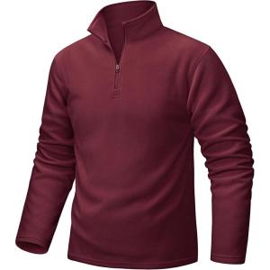 imageTACVASEN Mens Quarter Zip Fleece Pullover Long Sleeve Sweatshirt Warm Winter Sweater Casual Golf Shirts for MenRed