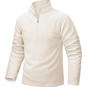 imageTACVASEN Mens Quarter Zip Fleece Pullover Long Sleeve Sweatshirt Warm Winter Sweater Casual Golf Shirts for MenWhite