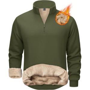 imageTACVASEN Mens Quarter Zip Pullover Sherpa Lined Sweatshirt Men Fleece Sweater Cotton Winter Warm Heavyweight Long SleeveArmygreen