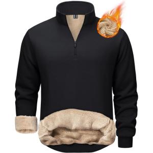 imageTACVASEN Mens Quarter Zip Pullover Sherpa Lined Sweatshirt Men Fleece Sweater Cotton Winter Warm Heavyweight Long SleeveBlack