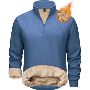 imageTACVASEN Mens Quarter Zip Pullover Sherpa Lined Sweatshirt Men Fleece Sweater Cotton Winter Warm Heavyweight Long SleeveGrey Blue