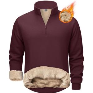 imageTACVASEN Mens Quarter Zip Pullover Sherpa Lined Sweatshirt Men Fleece Sweater Cotton Winter Warm Heavyweight Long SleeveWinered
