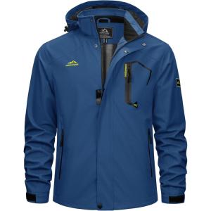 imageTACVASEN Mens Rain Jacket Lightweight Windbreaker with Hooded Water Resistant Outdoor Raincoat for Hiking Travel CampingDenim Blue