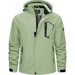 imageTACVASEN Mens Rain Jacket Lightweight Windbreaker with Hooded Water Resistant Outdoor Raincoat for Hiking Travel CampingLight Green