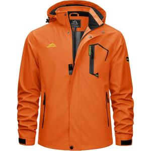 imageTACVASEN Mens Rain Jacket Lightweight Windbreaker with Hooded Water Resistant Outdoor Raincoat for Hiking Travel CampingOrange