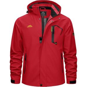 imageTACVASEN Mens Rain Jacket Lightweight Windbreaker with Hooded Water Resistant Outdoor Raincoat for Hiking Travel CampingRed