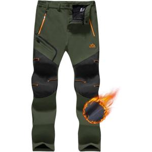 imageTACVASEN Mens Snow Ski Pants Fleece Lined Winter Pants for Men Water Resistant Thermal Snowboard Hiking Hunting WorkArmy Green