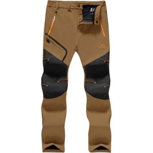 imageTACVASEN Mens Snow Ski Pants Fleece Lined Winter Pants for Men Water Resistant Thermal Snowboard Hiking Hunting WorkLight Brown