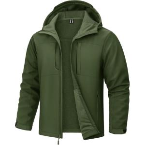 imageTACVASEN Mens Softshell Jacket with Hood Waterproof Tactical Fleece Coat Winter Windbreaker Lightweight Rain JacketsArmygreen
