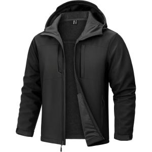 imageTACVASEN Mens Softshell Jacket with Hood Waterproof Tactical Fleece Coat Winter Windbreaker Lightweight Rain JacketsBlack