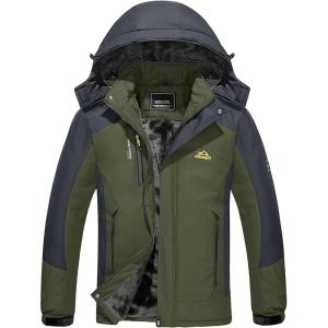 imageTACVASEN Mens Waterproof Ski Jacket Winter Fleece Lining Outdoor Mountain Snow Coat Green L
