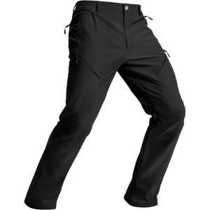 imageTACVASEN Mens Winter Hiking Pants Fleece Lined Waterproof Softshell Snow Ski Insulated Work Cargo Pants with 6 Zip PocketsBlack
