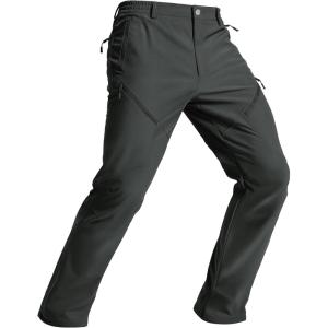 imageTACVASEN Mens Winter Hiking Pants Fleece Lined Waterproof Softshell Snow Ski Insulated Work Cargo Pants with 6 Zip PocketsDark Grey