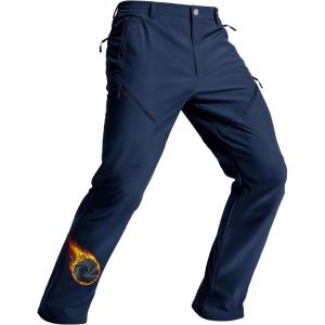 imageTACVASEN Mens Winter Hiking Pants Fleece Lined Waterproof Softshell Snow Ski Insulated Work Cargo Pants with 6 Zip PocketsNavy