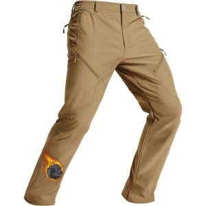 imageTACVASEN Mens Winter Hiking Pants Fleece Lined Waterproof Softshell Snow Ski Insulated Work Cargo Pants with 6 Zip PocketsSand