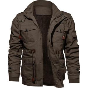 imageTACVASEN Mens Winter Jacket Cotton Military Jackets Fleece Lined Thick Work Warm Cargo Coats with HoodedA149 Coffee