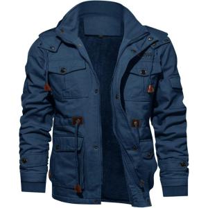 imageTACVASEN Mens Winter Jacket Cotton Military Jackets Fleece Lined Thick Work Warm Cargo Coats with HoodedA149 Denim Blue