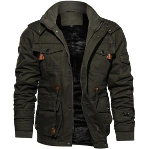 imageTACVASEN Mens Winter Jacket Cotton Military Jackets Fleece Lined Thick Work Warm Cargo Coats with HoodedA149 Green