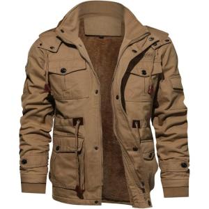 imageTACVASEN Mens Winter Jacket Cotton Military Jackets Fleece Lined Thick Work Warm Cargo Coats with HoodedA149 Khaki