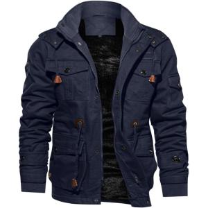 imageTACVASEN Mens Winter Jacket Cotton Military Jackets Fleece Lined Thick Work Warm Cargo Coats with HoodedA149 Navy