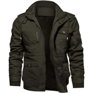 imageTACVASEN Mens Winter Jacket Cotton Military Jackets Fleece Lined Thick Work Warm Cargo Coats with HoodedB148 Green