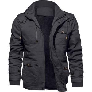 imageTACVASEN Mens Winter Jacket Cotton Military Jackets Fleece Lined Thick Work Warm Cargo Coats with HoodedB148 Grey