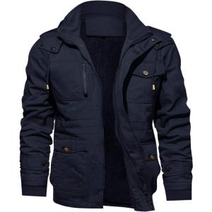 imageTACVASEN Mens Winter Jacket Cotton Military Jackets Fleece Lined Thick Work Warm Cargo Coats with HoodedB148 Navy