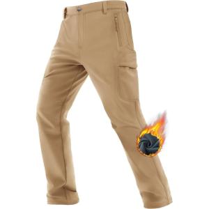 imageTACVASEN Mens Winter Tactical Pants Fleece Lined Cargo Hiking Pants Stretch Water Resistant Outdoor Softshell PantsSand