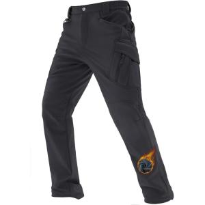 imageTACVASEN Mens Winter Work Pants Fleece Lined Tactical Snow Ski Pant Waterproof Insulated Cargo Hiking Trousers 9 PocketBlack