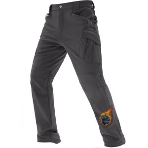 imageTACVASEN Mens Winter Work Pants Fleece Lined Tactical Snow Ski Pant Waterproof Insulated Cargo Hiking Trousers 9 PocketGray