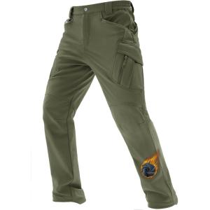 imageTACVASEN Mens Winter Work Pants Fleece Lined Tactical Snow Ski Pant Waterproof Insulated Cargo Hiking Trousers 9 PocketGreen