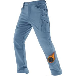 imageTACVASEN Mens Winter Work Pants Fleece Lined Tactical Snow Ski Pant Waterproof Insulated Cargo Hiking Trousers 9 PocketLight Blue