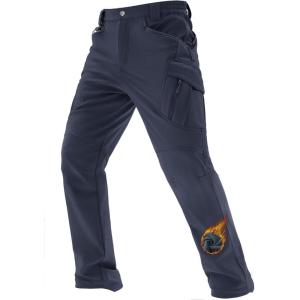 imageTACVASEN Mens Winter Work Pants Fleece Lined Tactical Snow Ski Pant Waterproof Insulated Cargo Hiking Trousers 9 PocketNavy