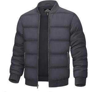 imageTACVASEN Puffer Jacket Men Quilted Mens Lightweight Jackets WaterResistant Warm Padded Comfortable for WinterDark Grey