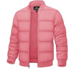 imageTACVASEN Puffer Jacket Men Quilted Mens Lightweight Jackets WaterResistant Warm Padded Comfortable for WinterGrey Pink